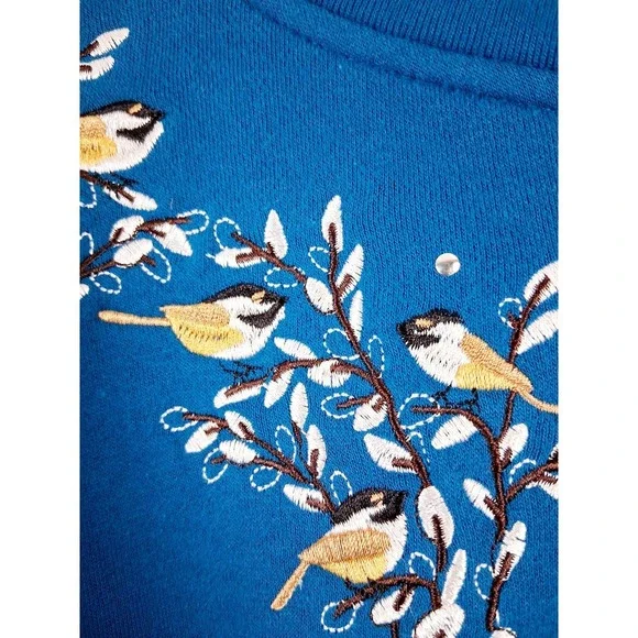 Vintage Breckenridge Sweatshirt Womens L Embroidery Floral Birds Granny Cottage - Picture 5 of 10